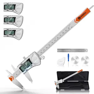 8 Inch Heavy-Duty IP54 Digital Caliper, All Stainless Steel Digital Micrometer Vernier Caliper with Inch/MM/Fraction, Auto-Off, Includes 3 Batteries & Extra Cover for DIY 3D-Printing