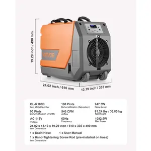 VEVOR 180 Pints Commercial Dehumidifier with Pump/Drain Hoses, Portable Crawl Space Dehumidifiers for Basement Storage Room Industrial Grade, Auto Defrost, Heavy-duty LLDPE, Foldable Handle