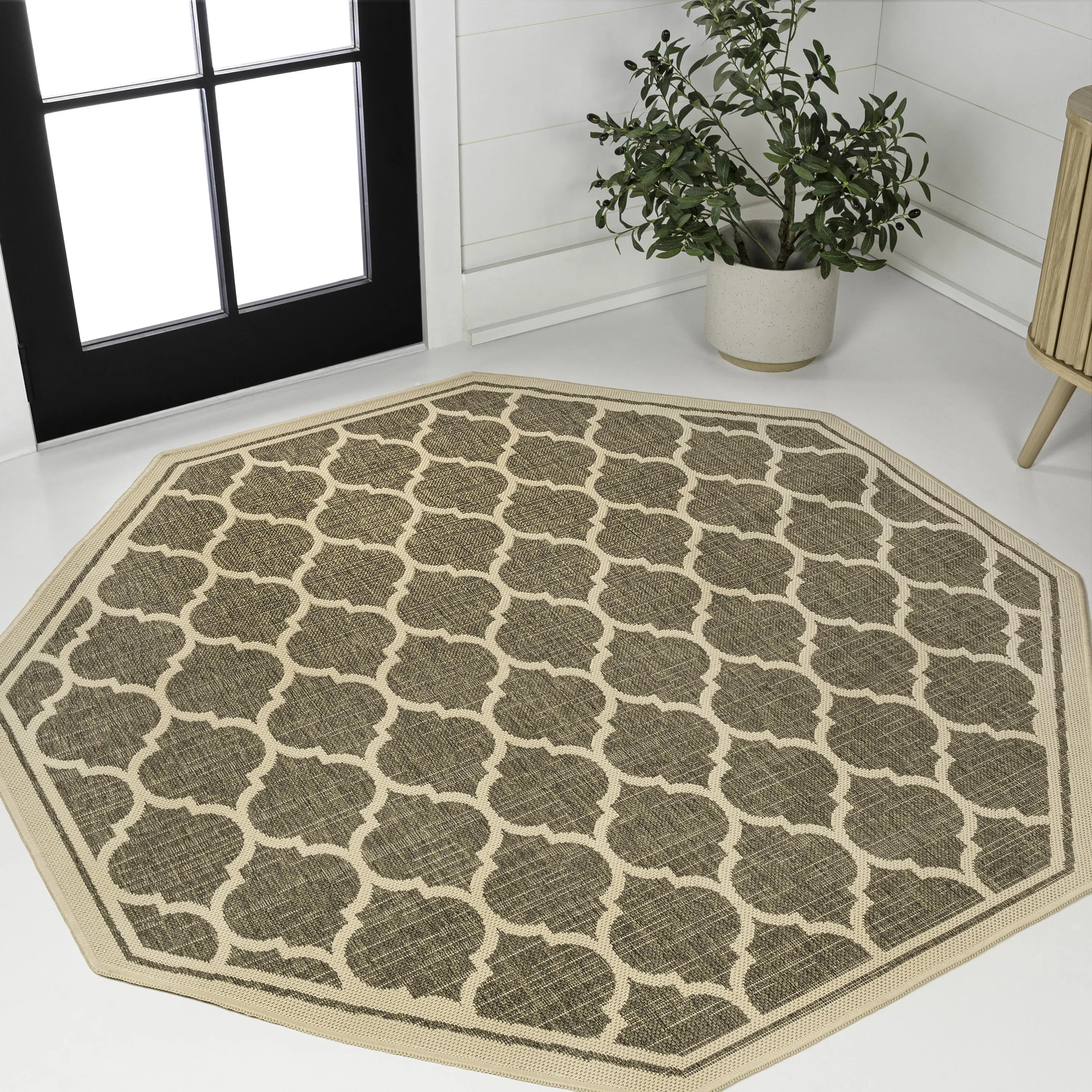 Trebol Moroccan Trellis Textured Weave Indoor/outdoor Octagon Rug