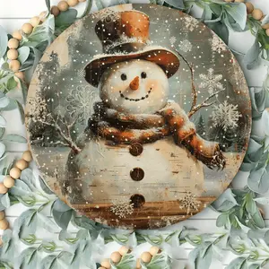 Vintage Christmas Snowman Metal Sign for Indoor Outdoor Decor Perfect for Homes Cafes and Craft Projects