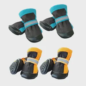 4pcs Dog Boots Pet Antiskid Shoes Winter Warm Waterproof Reflective Puppy Paw Protectors Booties For Small Medium Dogs