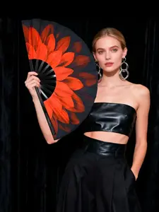 Flower Folding Fan, Large Petal Design, Perfect for Festivals, Rave Parties, Clubs, Concerts, Role-Playing, Outdoor Activities