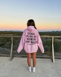 Gods Plan is worth the wait Bible verse Unisex hoodie do all things in love Hoody retro Women Long Sleeve inspirational Christian Hoodies Womenswear Cotton
