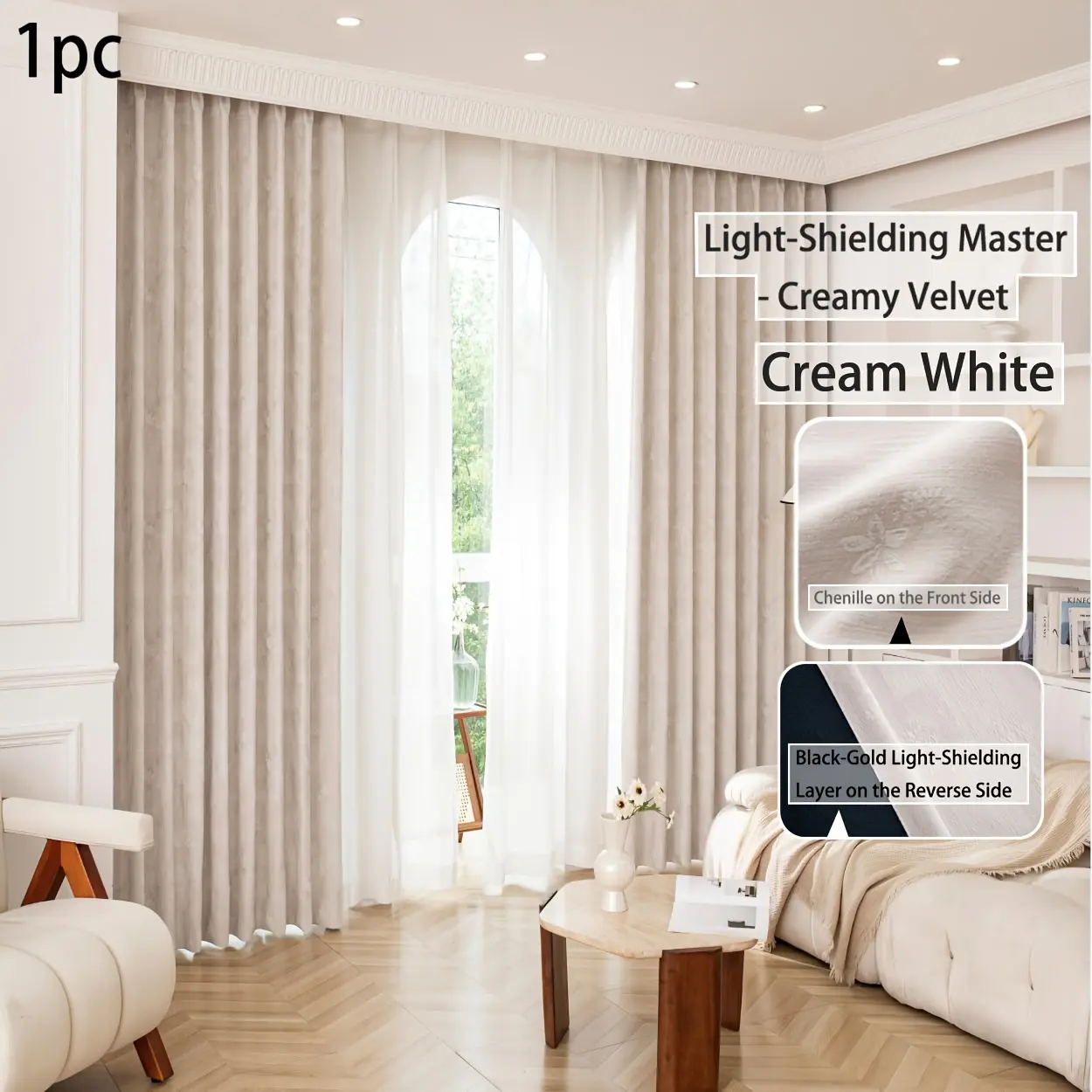 Luxury French Chenille Jacquard Blackout Home Decoration Curtain, 1 Piece, Suitable for Living Room Bedroom Sliding Glass Door, Includes Hooks and Back Clasp, Blackout Bedroom Curtains, Home Decorative Curtain, Curtain With Hooks