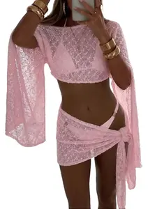 MINSARA Aloruh Jacquard Textured Two Piece Set For Women Shawl Top And Wrap Mini Skirt Viral Resort Wear GRWM Outfit