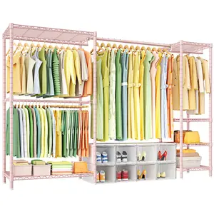 Ulif E10 Heavy Duty Clothes Rack With Stretchable Hanger Rod Adjustable Closet Organizer System,Freestanding Clothing Racks for Hanging Clothes,Portable Garment Rack 73-97"W x 15" D x 72" H，Max Load 800LBS，Black
