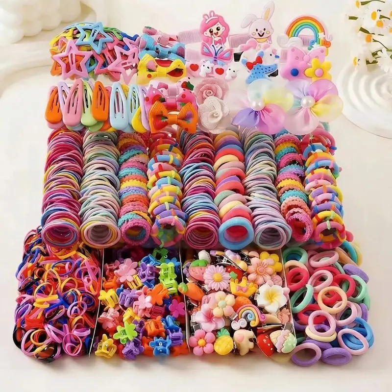 718pcs/Set Girls' Pink Bowknot Hair Clips, Girly, Cute Princess Hair Accessories Sets, Elastic Durable Non-Damaging Hair Ties, Hair Bands, Rabbit Ear Hair Rings, Versatile Duck Clip Barrettes, Hair Accessory Set, Suitable For Daily Use