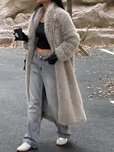 Women, Womenswear Faux Fur Long Coat Long Sleeves Soft Plush Winter Warm Fuzzy Outerwear Oversized Fluffy Jacket Cozy Streetwear Casual Layering Piece Cold Weather Outfit Daily Wear Winter Essential, Longsleeves