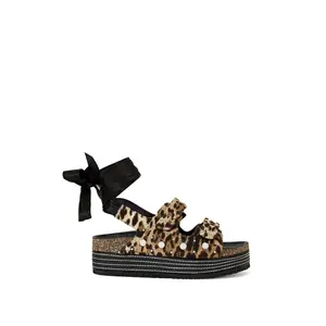 MACKLEY-LEOPARD TIE UP FLATFORM SANDAL