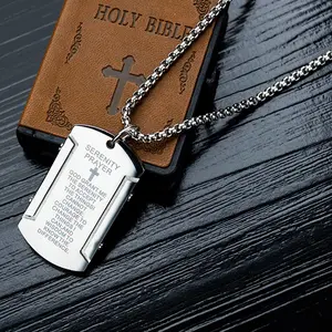 Stainless Steel Christian Cross Serenity Prayer Religious Pendant Necklace