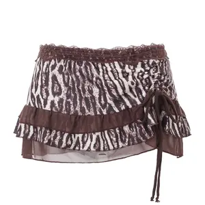 00s Vintage Aesthetic Mini Skirt Coquette Women Fairy Lace Trim Low Rise Short Skirt Leopard Print Tiered Miro Pencil Skirt