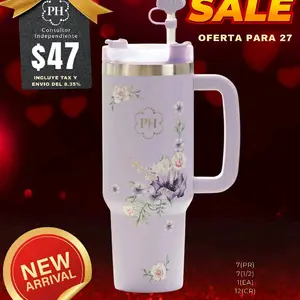 Vaso Termico 40 Onzas con Diseño Floral y Monograma PH Ideal para Bebidas Calientes y Frías