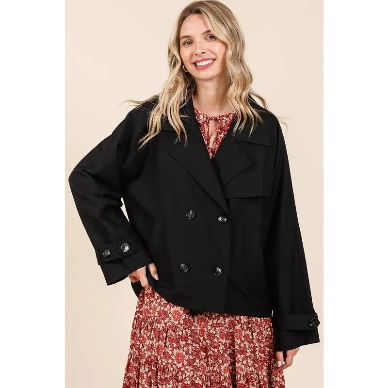 Mittoshop Double Breasted Long Sleeve Trench Coat Jacket