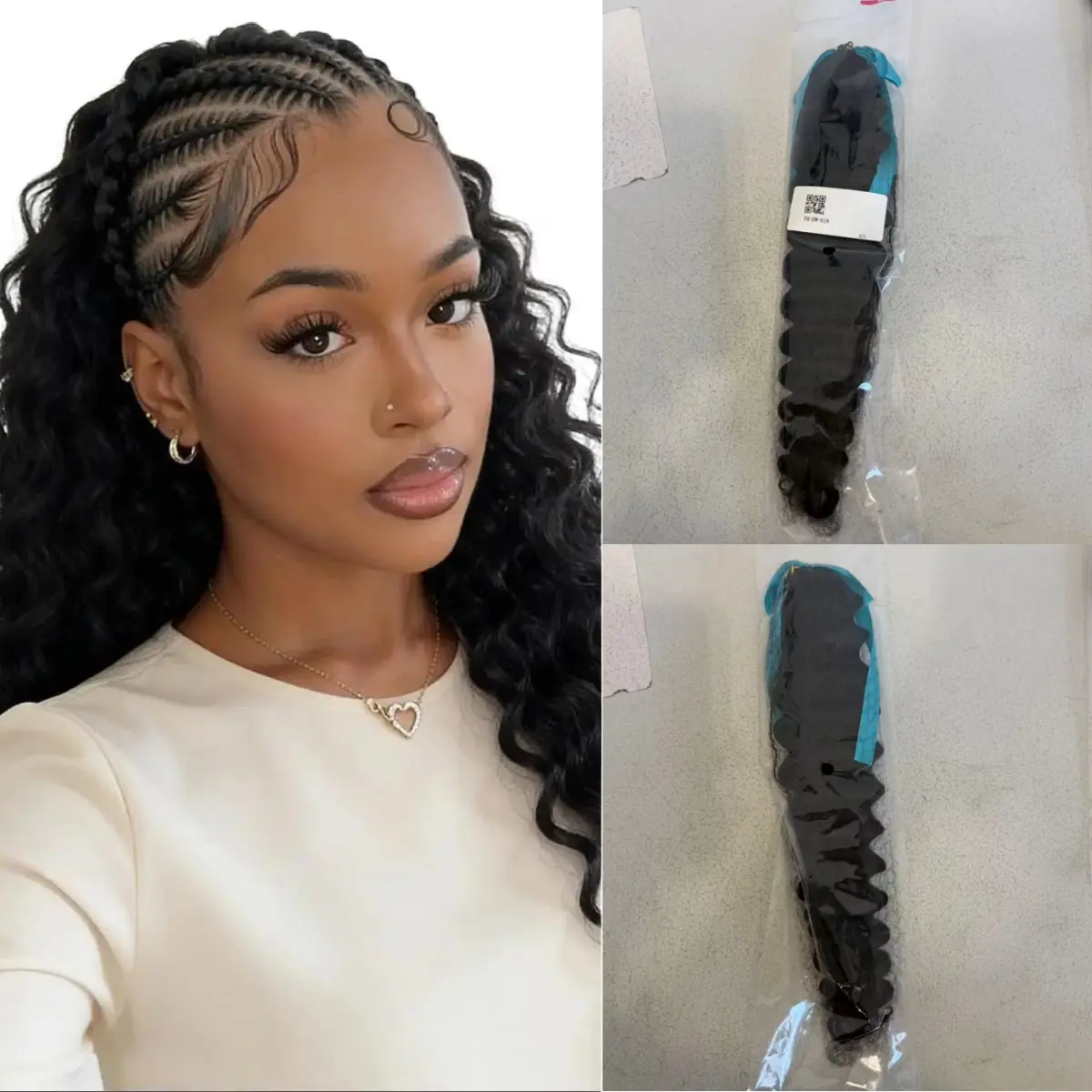 Deep Wave Feather Crochet Human Hair Extension Crochet Human Hair Boho Braids Lightweight Natural Black