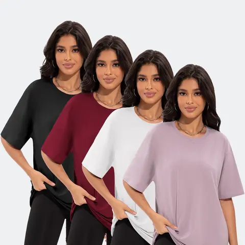 Women's 4-Piece Basic Short-Sleeve Sports T-Shirt Set Versatile Multi-Color Activewear for Fitness & Everyday Wear Comfortable Stylish