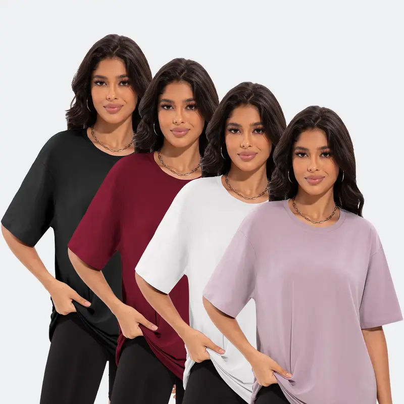 Women's 4-Piece Basic Short-Sleeve Sports T-Shirt Set Versatile Multi-Color Activewear for Fitness & Everyday Wear Comfortable Stylish