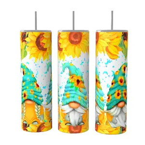 Sunflower Gnomes 20 oz Tumbler Coffee Drinkware Insulated Lid Skinny Portable