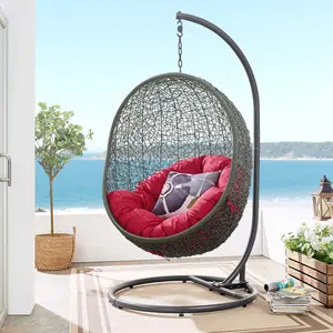 Modway Hide Outdoor Patio Swing Chair With Stand in Gray Red
