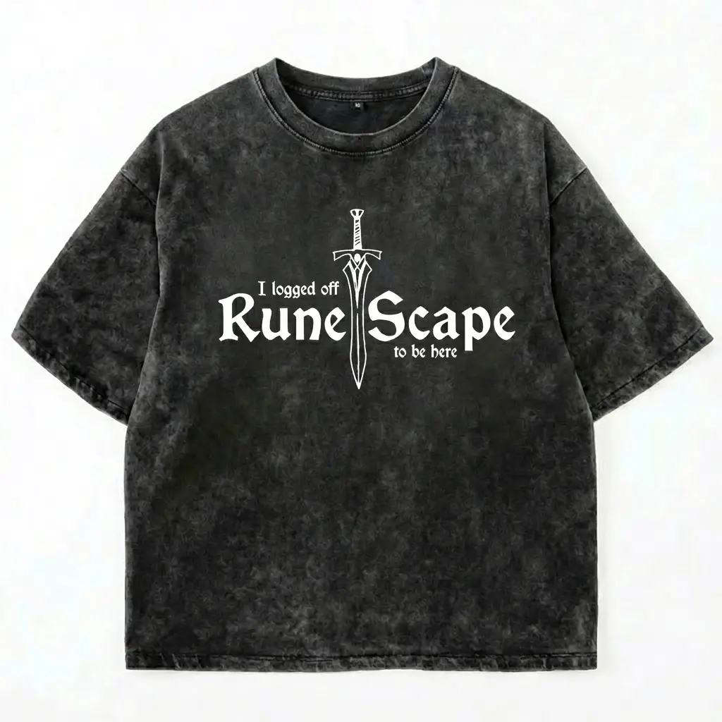 I Logged Off RuneScape To Be Here Shirt, Funny Gamer Graphic Tee, Old School Fantasy RPG Top, Nostalgic Gaming Apparel, Vintage Acid Wash Pump Cover, Retro MMO Video Game Parody T-Shirt, Oversized Nerd Gym Clothing, Geeky Streetwear