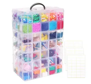 7-Tier Stackable Storage Container Box with 70 Compartments, Plastic Organizer Box for Arts and Crafts, Toy, Fuse Beads, Washi Tapes, Sewing Supplies Adjustable Rectangle Waterproof Transparent