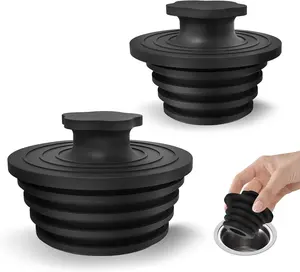 2-Pack Eco-Friendly Self-Adhesive Silicone Universal Bathtub Drain Stopper, Easy-Install Bathroom Drain Cover for Bathtubs and Showers (Black), Self-Adhesive Drain Stoppers