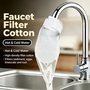 Faucet Filter Cotton Replacement Pads, Universal Sink Tap Water Filter Refill with Installation Strap, Disposable Faucet Splash Filter for Kitchen Bathroom Sink, 10PCS