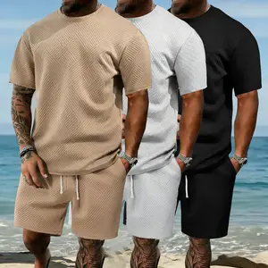 Two-Piece Set Men's Contrast Binding Tee & Drawstring Waist Shorts Set, Quality and Comfort Casual Short Sleeve Round Neck T-shirt & Pocket Track Shorts, Summer Outfits Clothes Set for Men Polyester Fit
