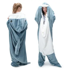 [Deals For You]1 count,Touchat Shark Blanket for Adult Super Soft Cozy Flannel Throw Wearable Blanket, Cartoon Animals Shark Blanket Hoodie, Sleeping Bag Cosplay Shark Costume Blanket Gifts for Shark Lovers