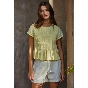 Mattie Smocked Cotton Tee - Soft Yellow