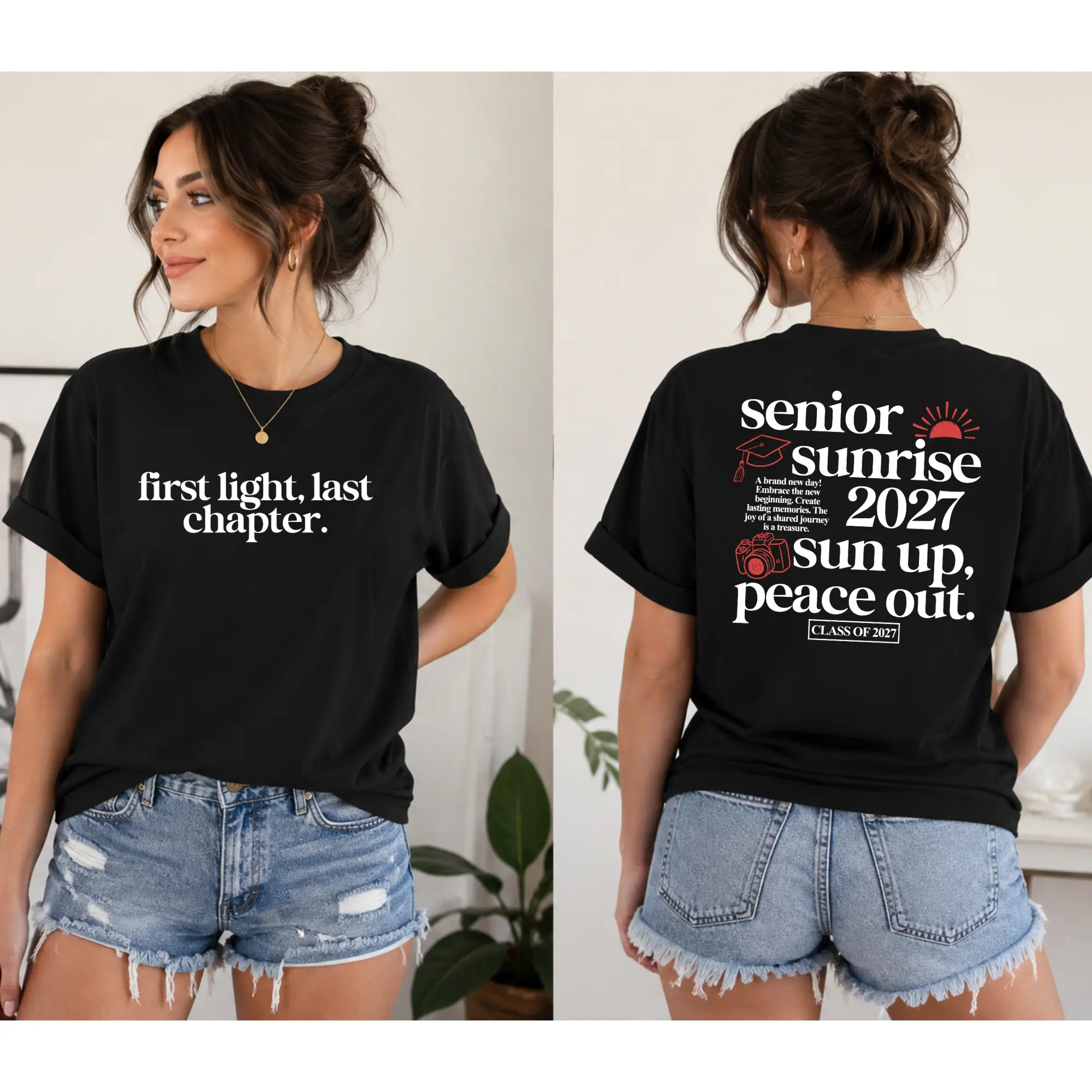 Senior Sunrise 2027 2 Sided T-Shirt, Class of 2027 Graphic Tee, First Day of School Shirt, Graduation Gift, Senior Top