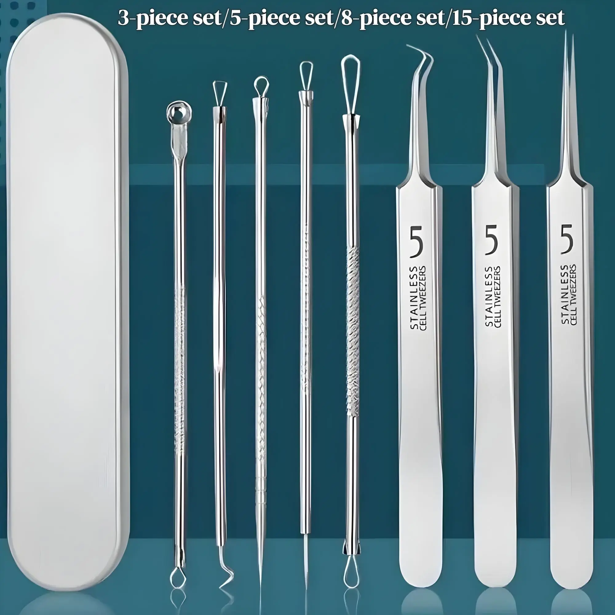 Stainless Steel Blackhead Cleansing Tool Set with Precision Acne Removal Tweezers, Facial Cleansing Tools, Blackhead Extractor Tool, Blackhead Removing, Skin Care Tools for Women & Men, Blackhead Remover Kit