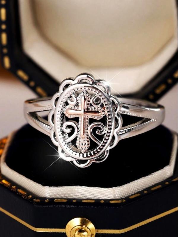Vintage Floral Cross Ring for Women, 925 Sterling Silver, Unique Design ...