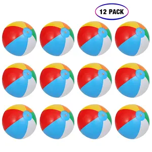 12PCS Inflatable Beach Balls for Kids - Rainbow Color Summer Water Toy, Indoor/Outdoor Fun, Birthday Party Favors, Hawaiian Tropical Theme