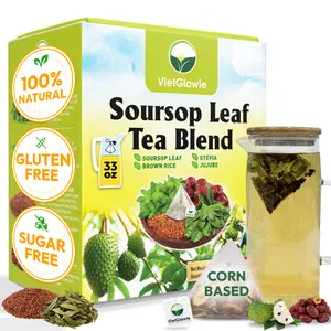 VietGlowie 20 Soursop Leaf Blend Pyramid Tea Bags, 11.4g/Bag, Soursop Leaf, Jujube, Stevia, Brown Rice, Graviola Tea, Guanabana Tea, Caffeine-Free, 100% Natural, Corn-Based Tea Bags