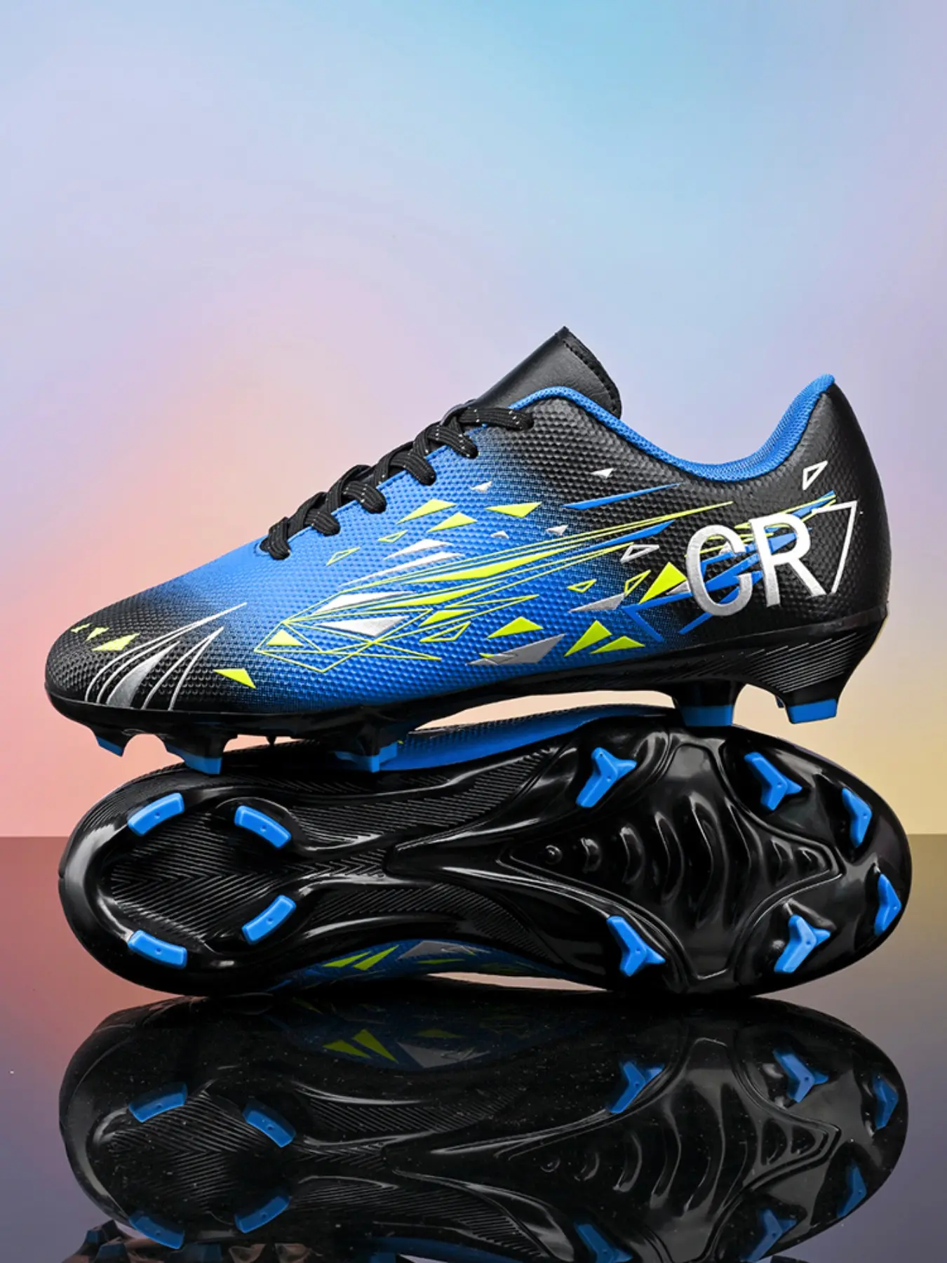 Adult Soccer Cleats, Soccer Boots for Men Women Teens Students, PU Leather TF Ag Short Studs, Sporty Ombre Pattern, All-Season Outdoor Training Shoes