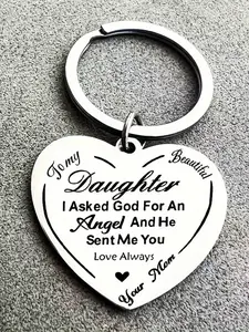 Heart Shaped Keychain, Slogan Engraved Stainless Steel Keychain for Daughter, Fashion Accessories for Women & Girls, Personalized Heart Tag