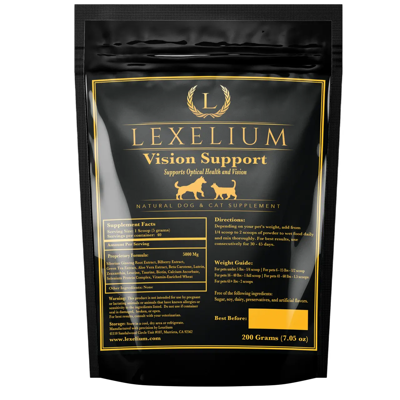 Lexelium Vision Support – Eye Health Supplement with Lutein, Zeaxanthin, Bilberry, Beta Carotene & Taurine Cat & Dogs
