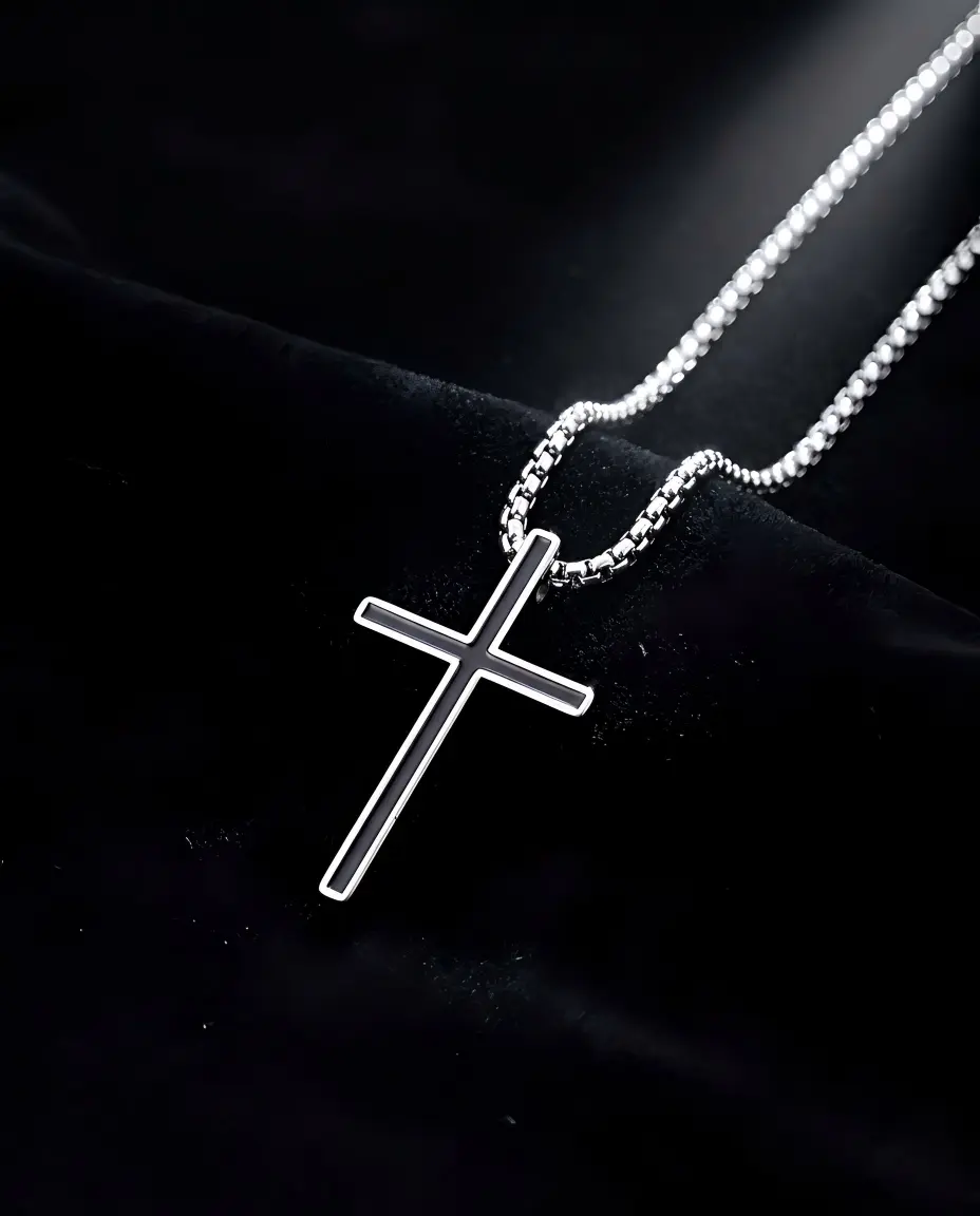 Minimalist Cross Necklace for Men & Women, Stainless Steel Crucifix Pendant on a 60cm Snake Chain, Spiritual Jewelry for Casual Wear, Cross Chain Design, Crucifix Necklaces, Silver Cross Necklaces