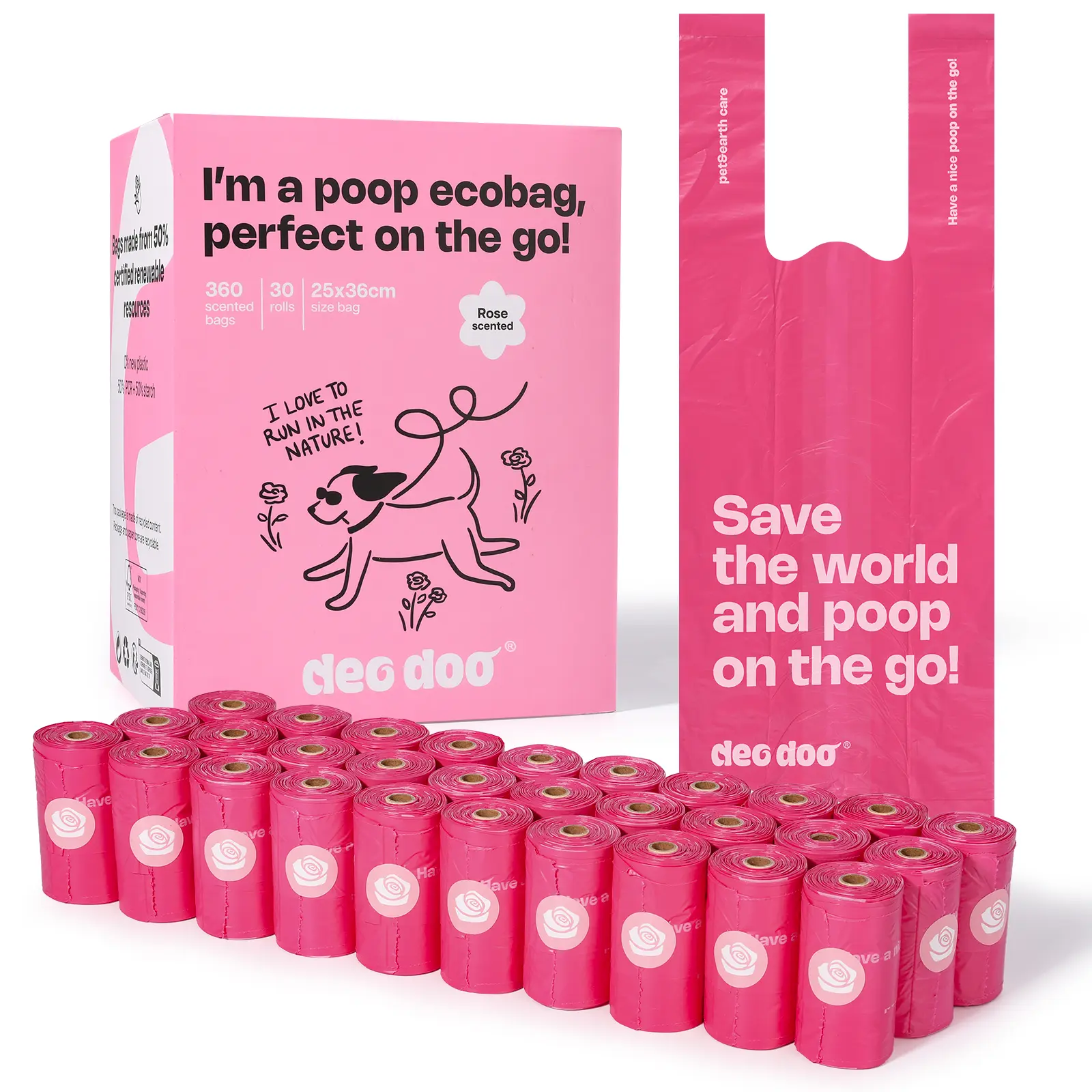 Cornstarch Dog Poop Bags with Easy-Tie Handles, 30 Refill Rolls (360 Counts), 1.26" Diameter 2.36" Length, 50% Recycled Material Leakproof Extra Thick Disposable Litter Bags for Dog Walking, Cats