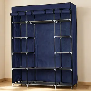 5-Layer 12-Compartment Non-woven Fabric Wardrobe Portable Closet Navy (133x46x170cm)