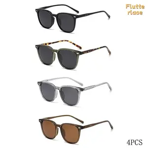 4-Pack Trendy Square Sunglasses for Women & Men, Lightweight & Comfortable, UV400 Protection, Face-Flattering Frames in Natural Colors, Ideal for Beach, Travel, Outdoor Sports, Daily Life, Summer Fashion tiktokshopspringglowup