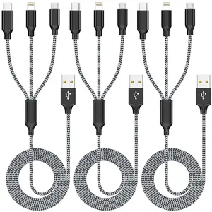 Xnewcable Multi Charging Cable 4ft 3Pack 3 in 1 Charger Cord, Multiple Rapid Nylon Braided Cable USB Charging Cable Multi Phone Charger Cord with Type C Micro Lightning USB Connectors for Cell Phones