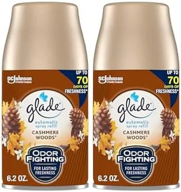 Glade Automatic Spray Refill, Air Freshener for Home and Bathroom, Cashmere Woods, 6.2 Oz Household Fragrance Home Fragrance Aroma Scented Perfume Usage Ongoing