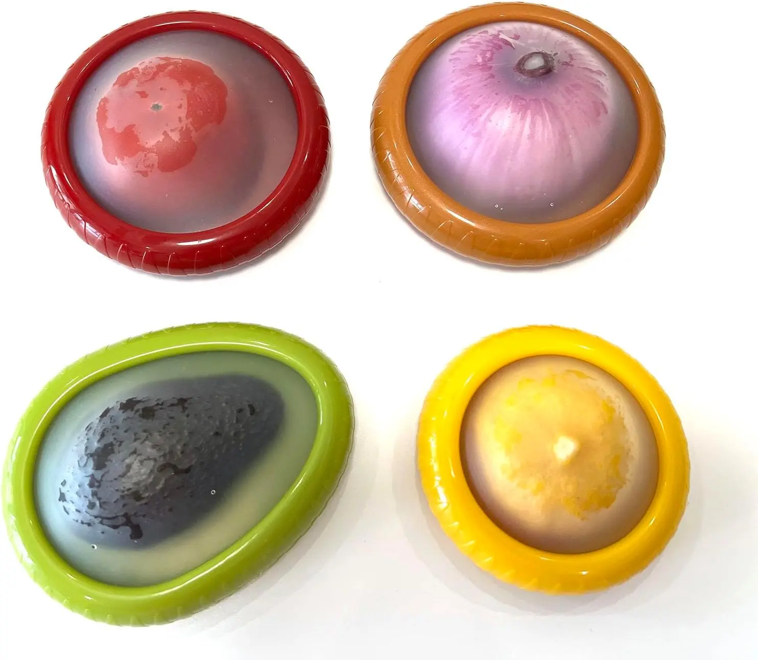 4PC Silicone Fruit Vegetable Storage Containers Set Fridge Onion Storage Container Avocado keeper Tomato Saver Lemon holder