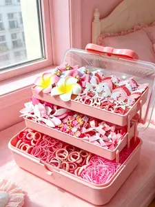 630pcs Pink Hair Accessory Gift Box, Cute Hair Accessories, Includes Bow & Flower Clips, High-Elastic Hair Ties & Small Rubber Bands, Perfect for Daily Use, Birthday Parties, School Performances, Hairstyle Combo Set, Women's Accessories, Gift for Friends