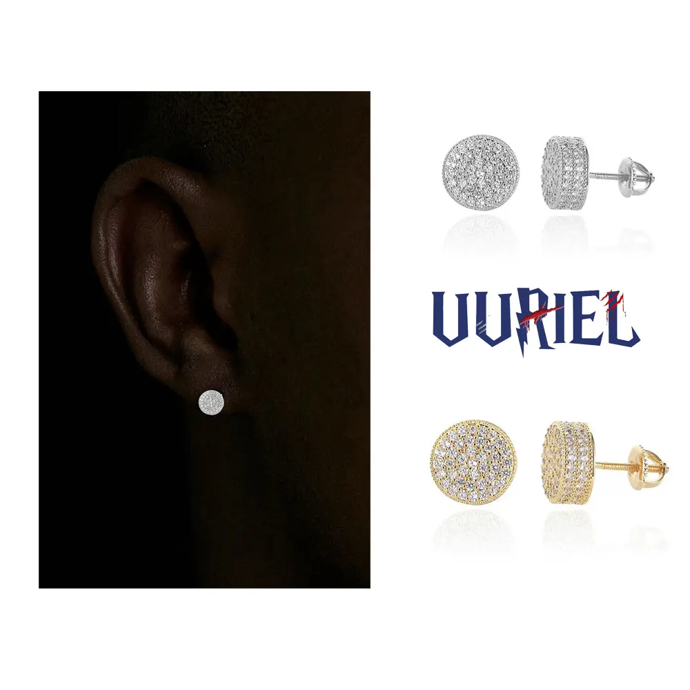 UJ Hip Hop Ice Out Classic Ear Studs, Artificial Gemstone Jewelry for Men, Father's Day Gift, Hip Hop Earrings