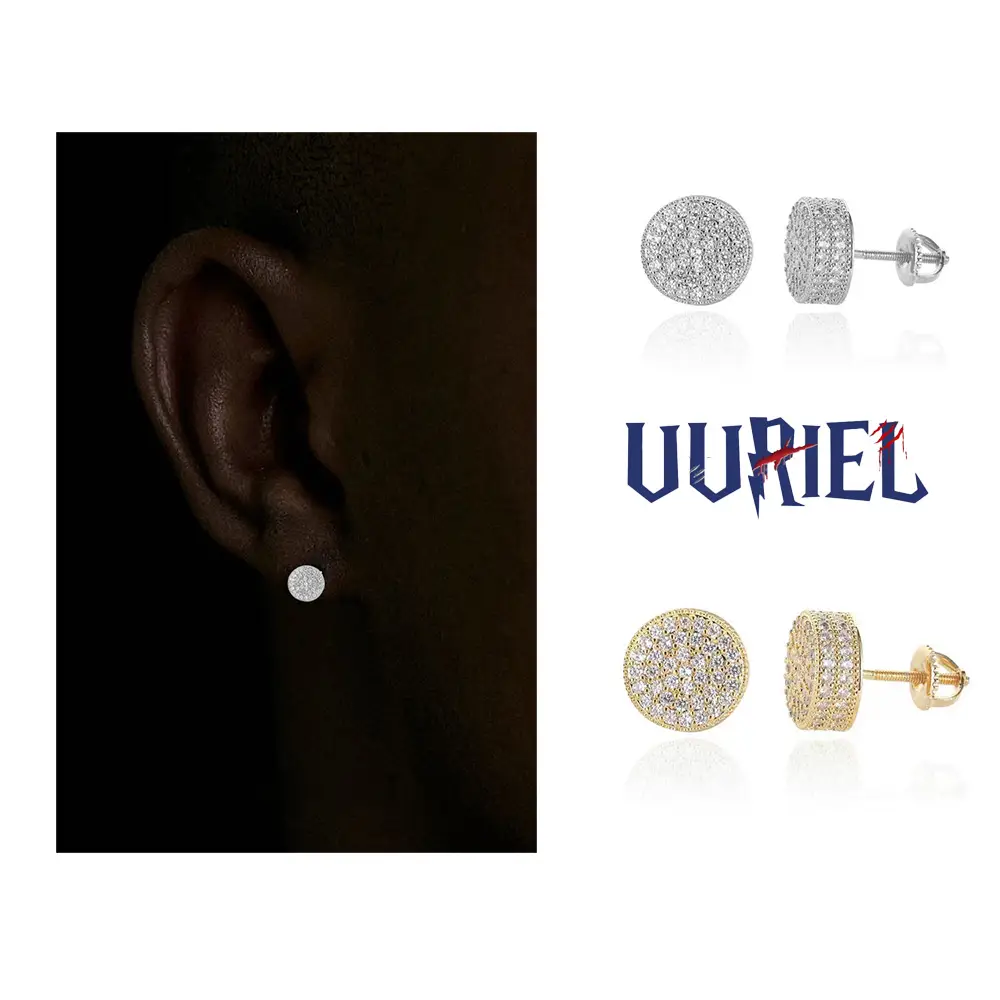 UJ Hiphop Ice Out Classic Stud Earrings For Men Women Fathersdaygift Jewelry