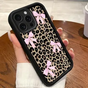 Case for IPhone 17 Pro Max 16 Plus 15 14 13 12 11 Air E Leopard Print Bow Design Drop Protection Shockproof Soft Silicone Smartphone Cover