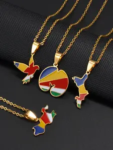 1pc Seychelles Mahe and Praslin Island Map Flag Coco De Mer Pendant Necklaces for Women Stainless Steel Jewelry