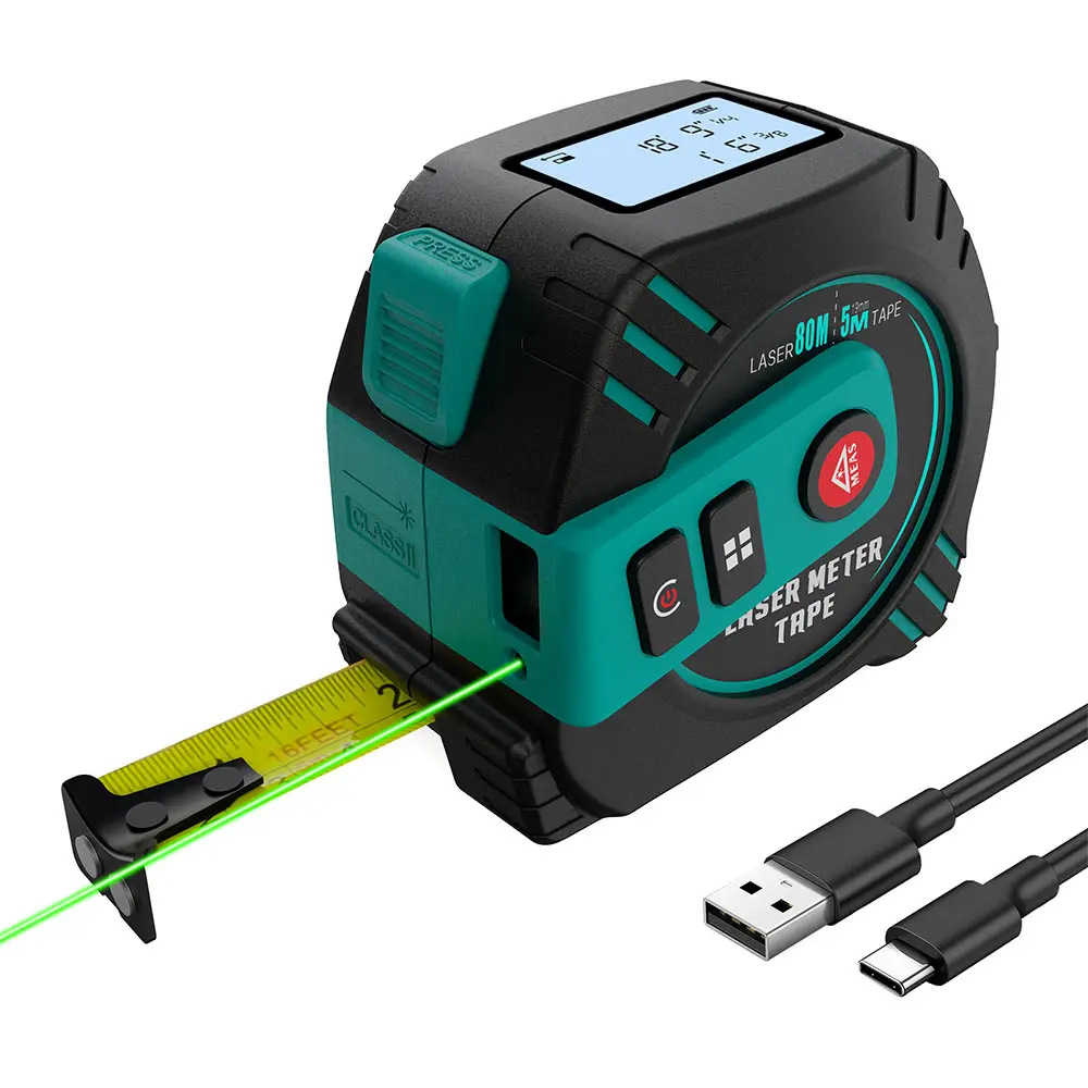 1pc 2in1 Rechargeable laser 80m with 5m tape LCD Display Backlight Laser Tape Distance Measure Green Laser Rangefinder Rechargeable Laser Measurement